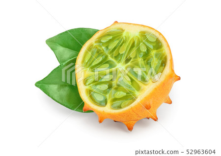 Kiwano or horned melon with leaf isolated on white background Kiwano or horned melon with leaf isolated on white background 52963604