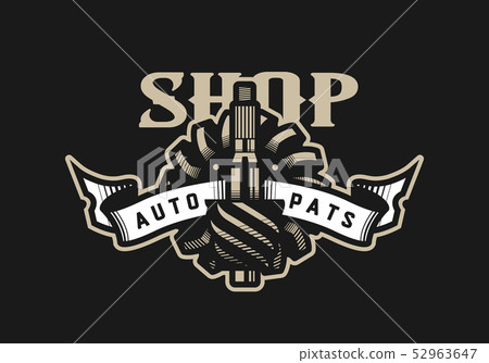 Auto parts store, car logo emblem on a dark background. Vector illustration Auto parts store, car logo emblem on a dark background. Vector illustration 52963647