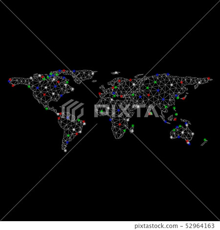 Bright Mesh Network World Map with Flash Spots Bright Mesh Network World Map with Flash Spots 52964163