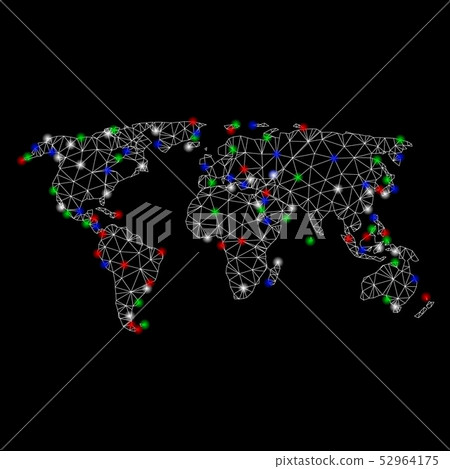 Bright Mesh Network World Map with Light Spots - Stock Illustration ...