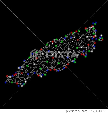 Bright Mesh Wire Frame Tobago Island Map with Flash Spots Bright Mesh Wire Frame Tobago Island Map with Flash Spots 52964465