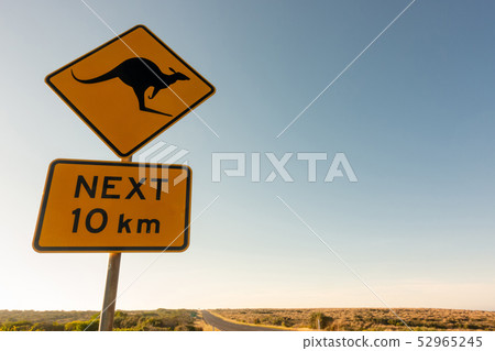 kangaroo crossing road sign 52965245
