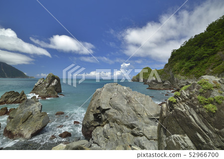 Pink Bird Forest Beach Landscape - Blue Sky Cloudy Coast Rock 52966700