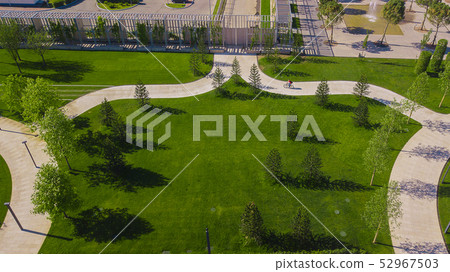 Vertical aerial top down view shot and looking down on the city park in Krasnodar, Russia 52967503