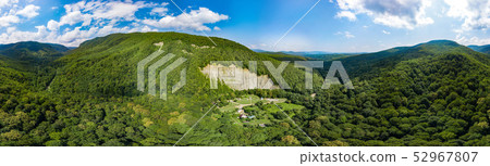 Idyllic panoramic landscape nature view of Caucasus mountains and Black Sea Idyllic panoramic landscape nature view of Caucasus mountains and Black Sea 52967807