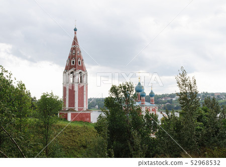 Volga river bank with old church in Tutaev, Russia Volga river bank with old church in Tutaev, Russia 52968532