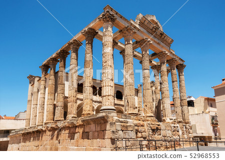 The famous Roman temple of Diana in Merida, province of Badajoz, Extremadura, Spain. The famous Roman temple of Diana in Merida, province of Badajoz, Extremadura, Spain. 52968553