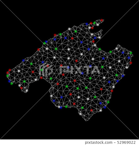 Bright Mesh 2D Spain Mallorca Island Map with Light Spots Bright Mesh 2D Spain Mallorca Island Map with Light Spots 52969022