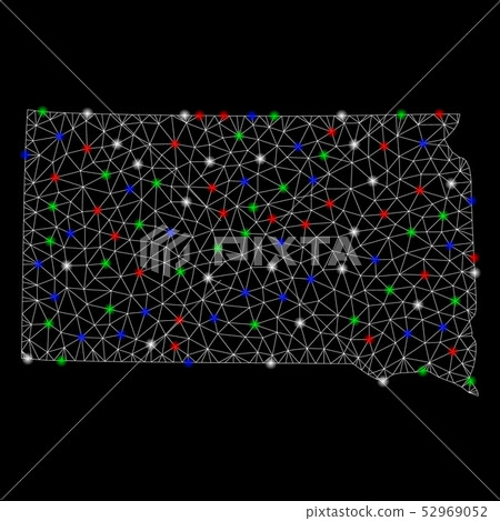 Bright Mesh Network South Dakota State Map with... - Stock Illustration ...