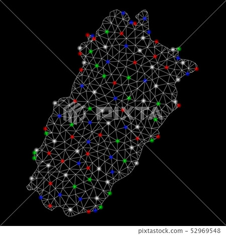 Bright Mesh Wire Frame Punjab Province Map with Flare Spots Bright Mesh Wire Frame Punjab Province Map with Flare Spots 52969548