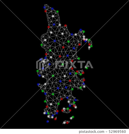 Bright Mesh Network Phuket Map with Flash Spots - Stock Illustration ...