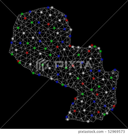 Bright Mesh Network Paraguay Map with Light Spots 52969573
