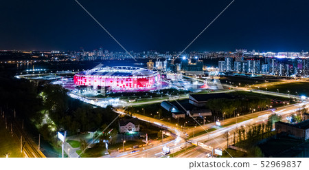 Night Aerial view of a freeway intersection and 52969837
