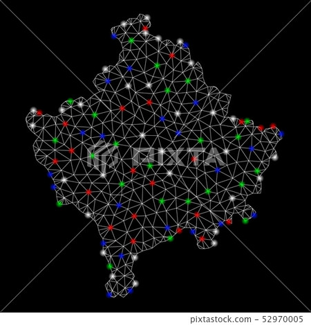 Bright Mesh Wire Frame Kosovo Map with Flash Spots - Stock Illustration ...
