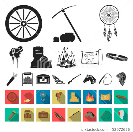 Attributes of the wild west black,flat icons in set collection for design.Texas and America vector 52972636