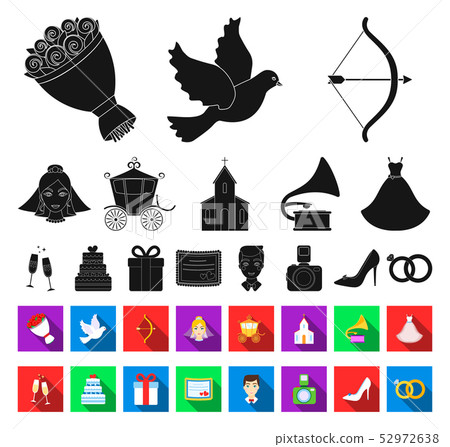 Wedding and Attributes black,flat icons in set collection for design.Newlyweds and Accessories 52972638