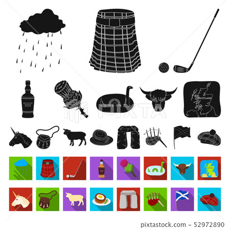 Country Scotland black,flat icons in set collection for design. Sightseeing, culture and tradition 52972890