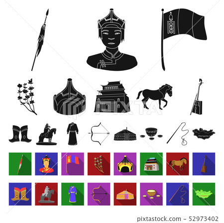 Country Mongolia black,flat icons in set collection for design.Territory and landmark vector symbol 52973402