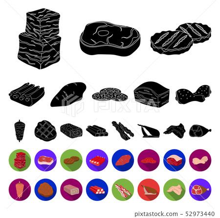 Different meat black,flat icons in set collection for design. Meat product vector symbol stock web Different meat black,flat icons in set collection for design. Meat product vector symbol stock web 52973440