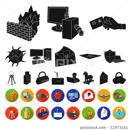Hacker and hacking black,flat icons in set collection for design. Hacker and equipment vector symbol Hacker and hacking black,flat icons in set collection for design. Hacker and equipment vector symbol 52973582