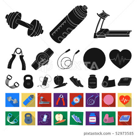 Gym and training black,flat icons in set collection for design. Gym and equipment vector symbol Gym and training black,flat icons in set collection for design. Gym and equipment vector symbol 52973585