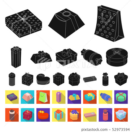 Gift and packing black,flat icons in set collection for design.Colorful packing vector symbol stock Gift and packing black,flat icons in set collection for design.Colorful packing vector symbol stock 52973594