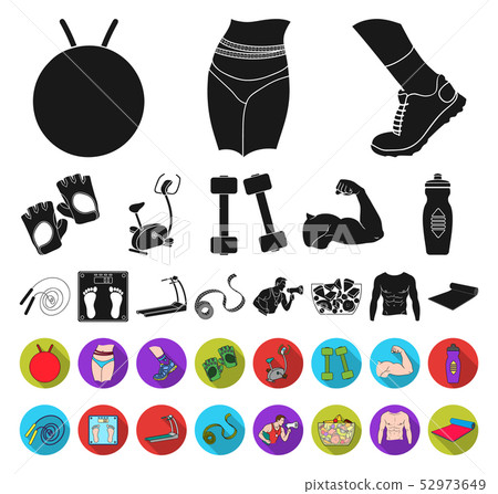 Fitness and attributes black,flat icons in set collection for design. Fitness equipment vector Fitness and attributes black,flat icons in set collection for design. Fitness equipment vector 52973649