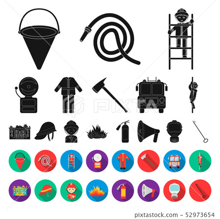 Fire Department black,flat icons in set... - Stock Illustration ...