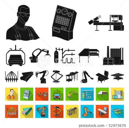 Equipment and machine black,flat icons in set collection for design.Technical progress of the 52973670