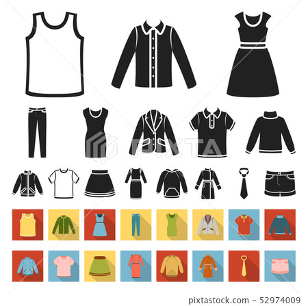 Different kinds of clothes black,flat icons in set collection for design. Clothes and style vector Different kinds of clothes black,flat icons in set collection for design. Clothes and style vector 52974009