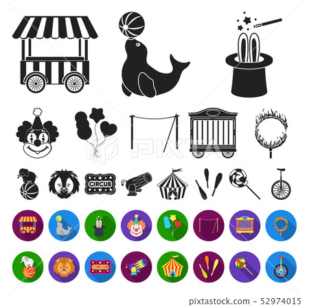 Circus and attributes black,flat icons in set... - Stock Illustration ...