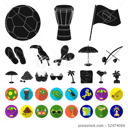 Country Brazil black,flat icons in set collection for design. Travel and attractions Brazil vector Country Brazil black,flat icons in set collection for design. Travel and attractions Brazil vector 52974089
