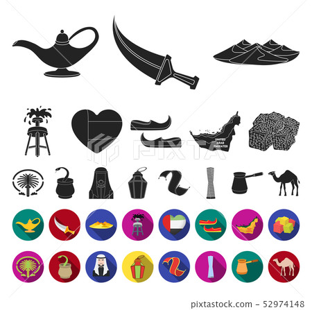 Country United Arab Emirates black,flat icons in set collection for design. Tourism and attraction 52974148