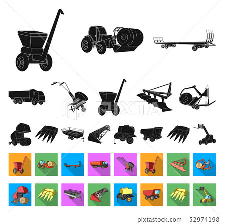 Agricultural machinery black,flat icons in set... - Stock Illustration ...