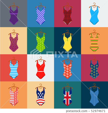 Different types of swimsuits cartoon icons in set collection for design. Swimming accessories vector 52974671