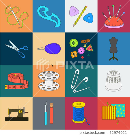Sewing, atelier cartoon icons in set collection for design. Tool kit vector symbol stock web Sewing, atelier cartoon icons in set collection for design. Tool kit vector symbol stock web 52974921