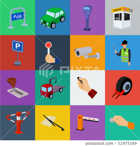Parking for cars cartoon icons in set collection for design. Equipment and service vector symbol 52975389