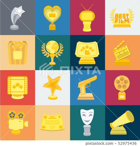 Film awards and prizes cartoon icons in set collection for design. The World Film Academy vector 52975436
