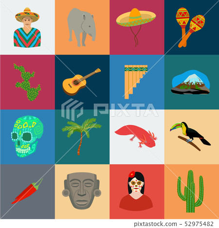 Country Mexico cartoon icons in set collection for design. Mexico and landmark vector symbol stock Country Mexico cartoon icons in set collection for design. Mexico and landmark vector symbol stock 52975482