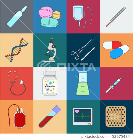 Medicine and treatment cartoon icons in set collection for design. Medicine and equipment vector 52975484