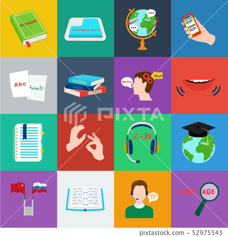 Translator and linguist cartoon icons in set collection for design. Interpreter vector symbol stock Translator and linguist cartoon icons in set collection for design. Interpreter vector symbol stock 52975543