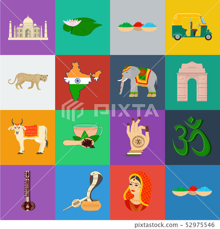 Country India cartoon icons in set collection for design.India and landmark vector symbol stock web Country India cartoon icons in set collection for design.India and landmark vector symbol stock web 52975546