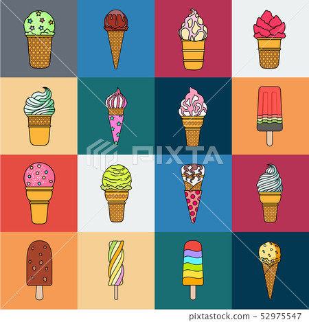 Different ice cream cartoon icons in set collection for design. Dessert and sweetness vector symbol Different ice cream cartoon icons in set collection for design. Dessert and sweetness vector symbol 52975547