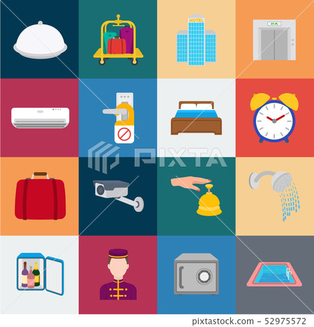 Hotel and equipment cartoon icons in set collection for design. Hotel and comfort vector symbol Hotel and equipment cartoon icons in set collection for design. Hotel and comfort vector symbol 52975572