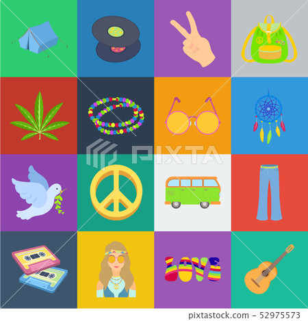 Happy and attribute cartoon icons in set collection for design. Happy and accessories vector symbol 52975573