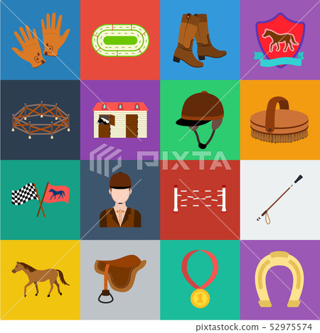 Hippodrome and horse cartoon icons in set collection for design. Horse Racing and Equipment vector Hippodrome and horse cartoon icons in set collection for design. Horse Racing and Equipment vector 52975574