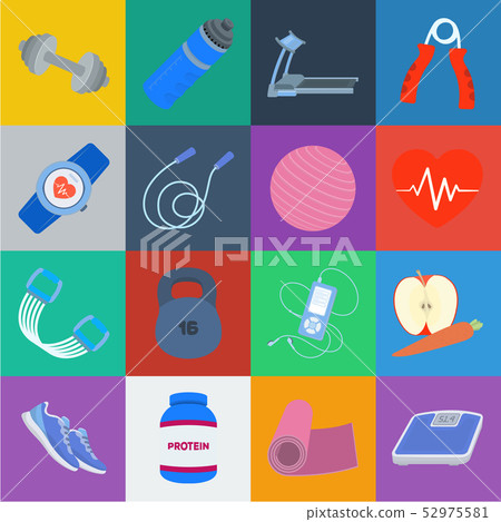 Gym and training cartoon icons in set collection for design. Gym and equipment vector symbol stock 52975581