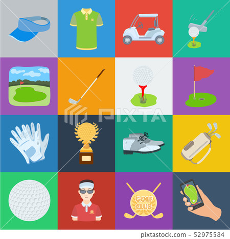 Golf and attributes cartoon icons in set collection for design.Golf Club and equipment vector symbol Golf and attributes cartoon icons in set collection for design.Golf Club and equipment vector symbol 52975584