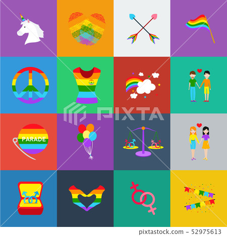 Gay and lesbian cartoon icons in set collection for design.Sexual minority and attributes vector Gay and lesbian cartoon icons in set collection for design.Sexual minority and attributes vector 52975613