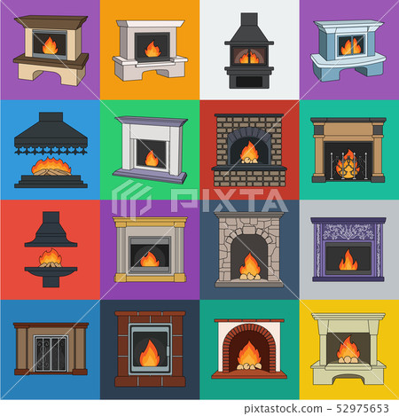 Different kinds of fireplaces cartoon icons in set collection for design.Fireplaces construction 52975653
